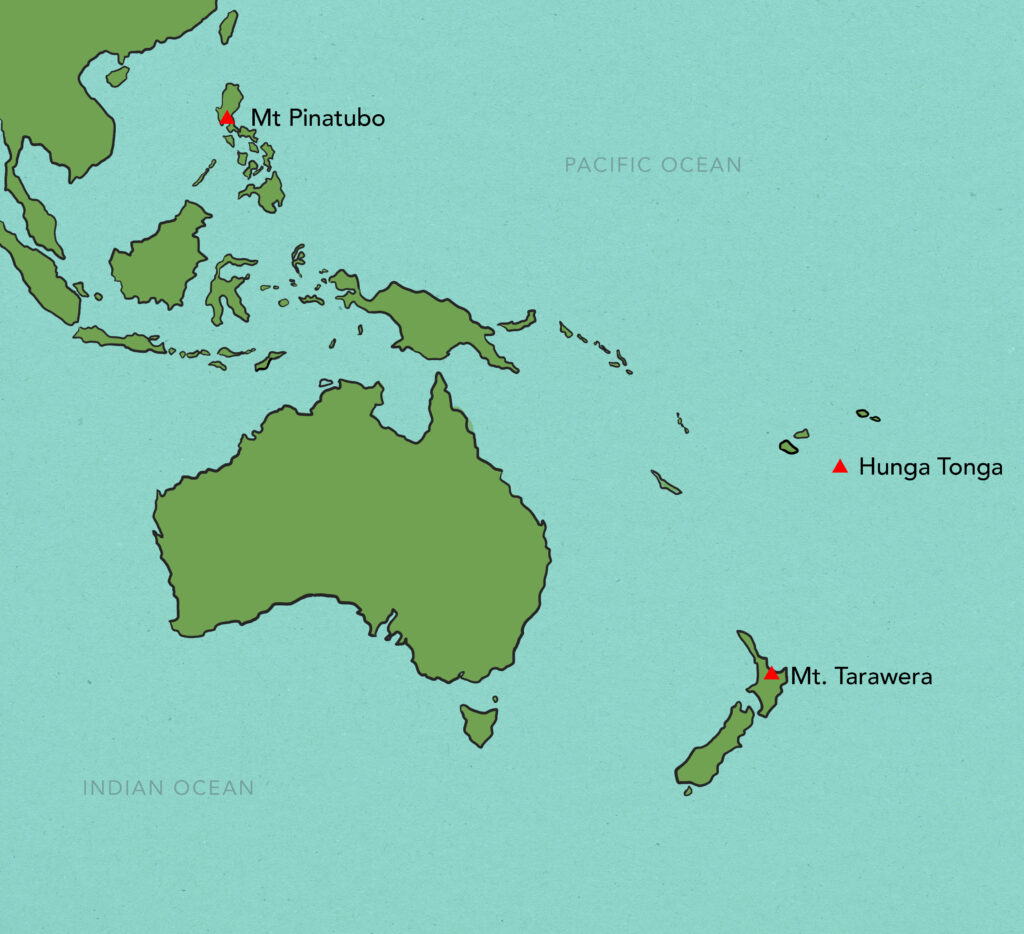 Pinatubo, Tarawera and Hunga Tonga