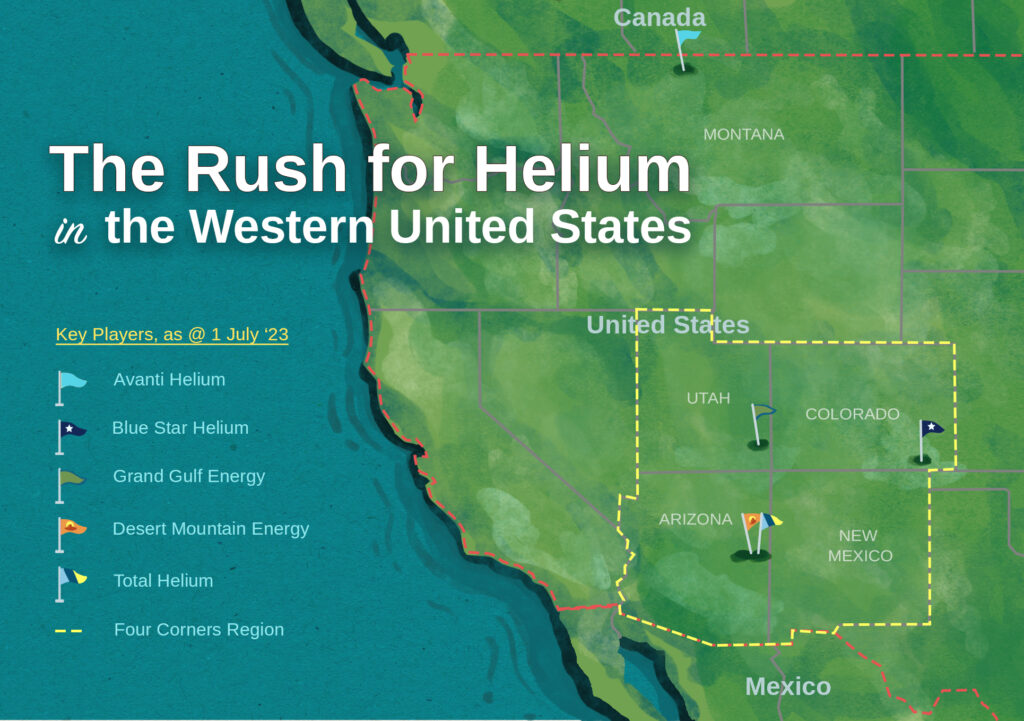A map depicting the Western United States, with the particular focus being on the helium-rich 'Four Corners' region.
